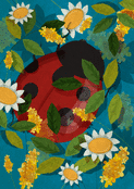 Coccinelle rouge parmi les fleurs jaunes